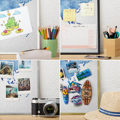 Magnetické tabule na magnety v zlatém rámu Akvarelová mapa