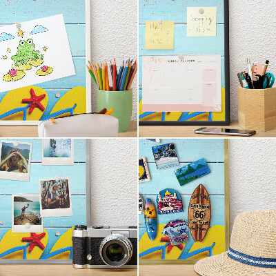 Plechové tabule na magnety zlatý rám Prázdninová pláž