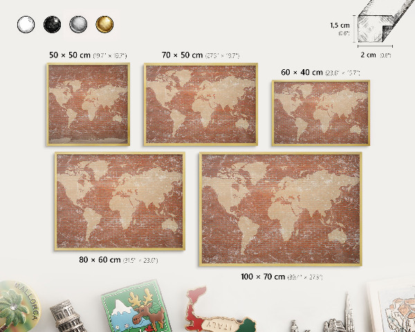 Plechové tabule na magnety zlatý rám Mapa cihel