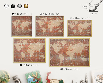 Plechové tabule na magnety zlatý rám Mapa cihel