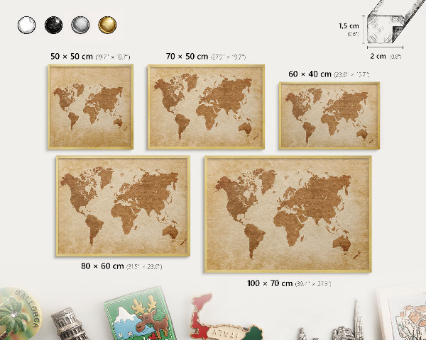 Plechové tabule na magnety zlatý rám Starožitná mapa