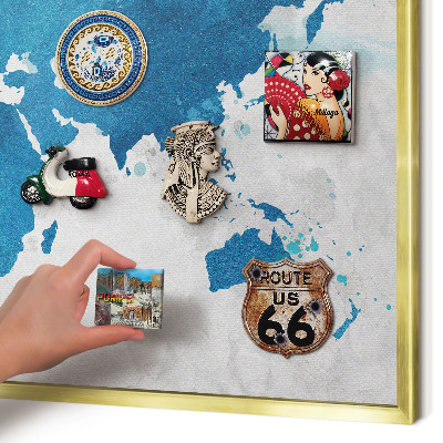 Magnetické tabule na magnety v zlatém rámu Akvarelová mapa