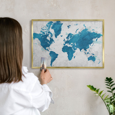 Magnetické tabule na magnety v zlatém rámu Akvarelová mapa