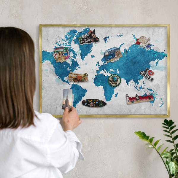 Magnetické tabule na magnety v zlatém rámu Akvarelová mapa