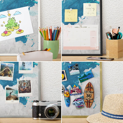 Magnetické tabule na magnety v zlatém rámu Akvarelová mapa