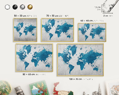 Magnetické tabule na magnety v zlatém rámu Akvarelová mapa