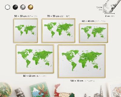 Magnetické tabule na magnety v zlatém rámu Zelená mapa