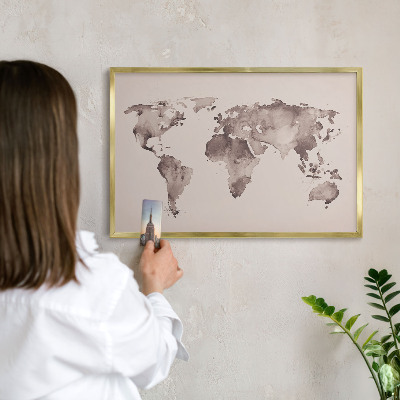 Plechové tabule na magnety zlatý rám Mapa světa