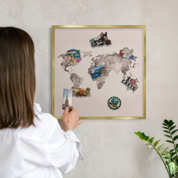 Plechové tabule na magnety zlatý rám Mapa světa
