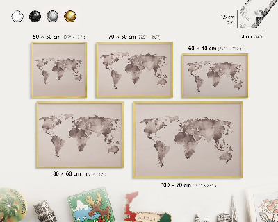 Plechové tabule na magnety zlatý rám Mapa světa
