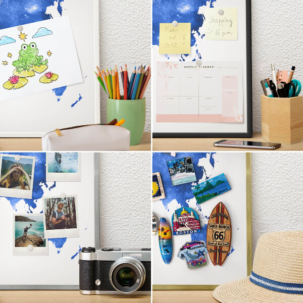 Plechové tabule na magnety zlatý rám Mapa světa
