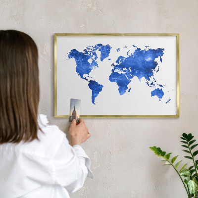 Plechové tabule na magnety zlatý rám Mapa světa