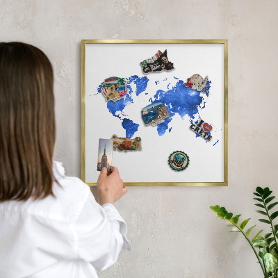 Plechové tabule na magnety zlatý rám Mapa světa