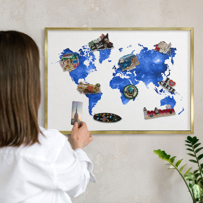 Plechové tabule na magnety zlatý rám Mapa světa