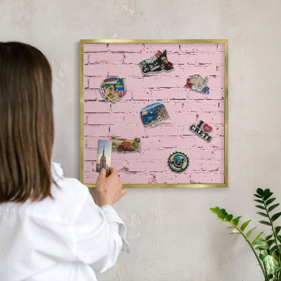 Plechové tabule na magnety zlatý rám Růžová cihla