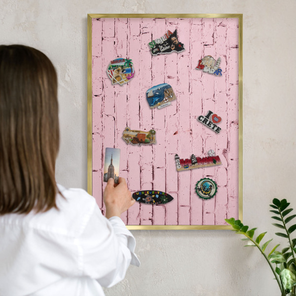 Plechové tabule na magnety zlatý rám Růžová cihla