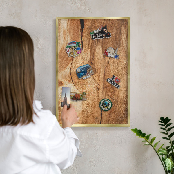 Magnetické tabule na magnety v zlatém rámu Přírodní dřevo