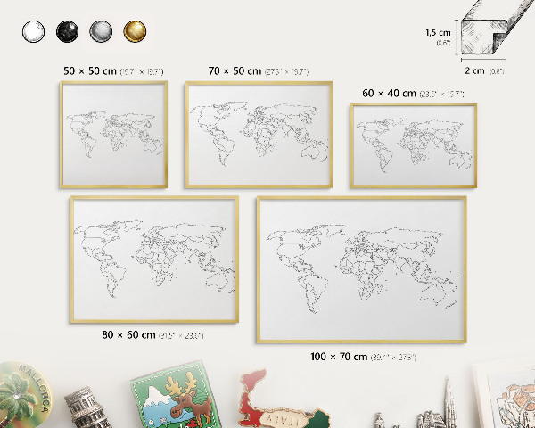 Magnetické tabule na magnety v zlatém rámu Vrstevnicová mapa