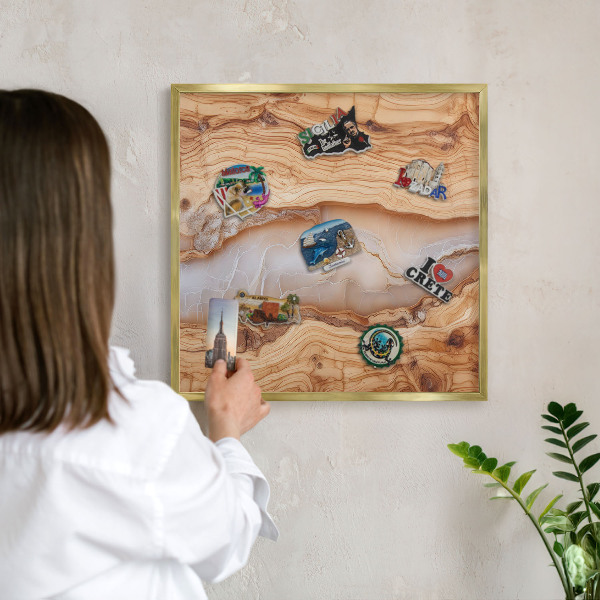 Plechové tabule na magnety zlatý rám Dřevěná elegance
