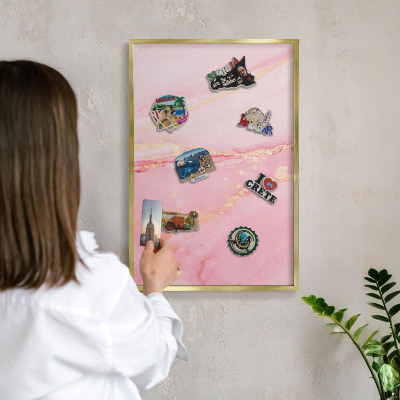 Plechové tabule na magnety zlatý rám Růžová elegance