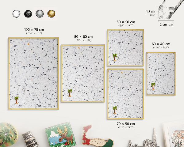 Plechové tabule na magnety zlatý rám Terrazzo styl