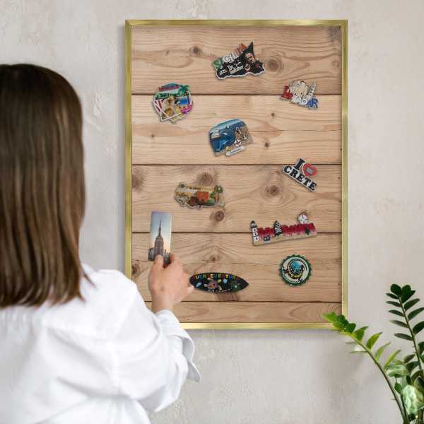 Magnetické tabule na magnety v zlatém rámu Dřevěná textura