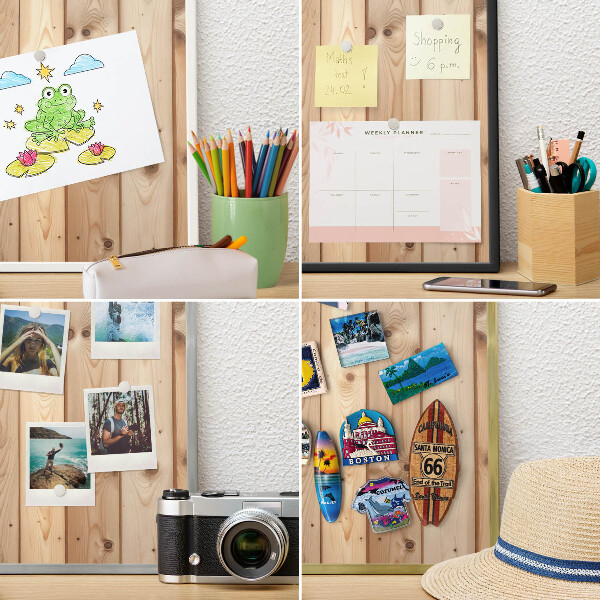 Plechové tabule na magnety zlatý rám Dřevěné desky