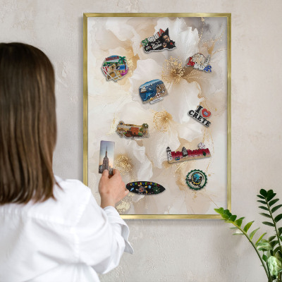 Plechové tabule na magnety zlatý rám Pastelové květiny