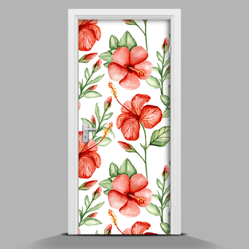 Nálepka na dveře Červené havajské květiny