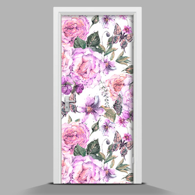 Samolepící tapeta na dveře Květiny a motýli