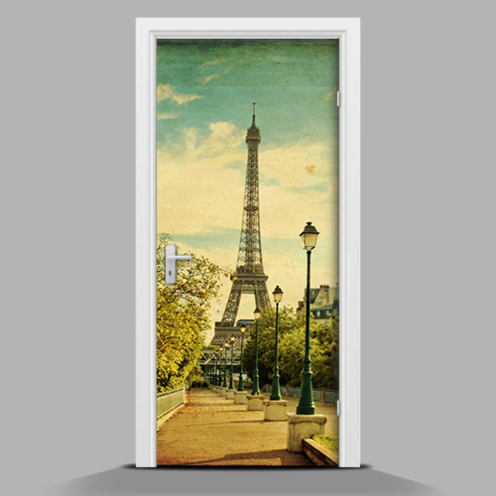 Samolepící nálepka na dveře Eiffelova věž retro