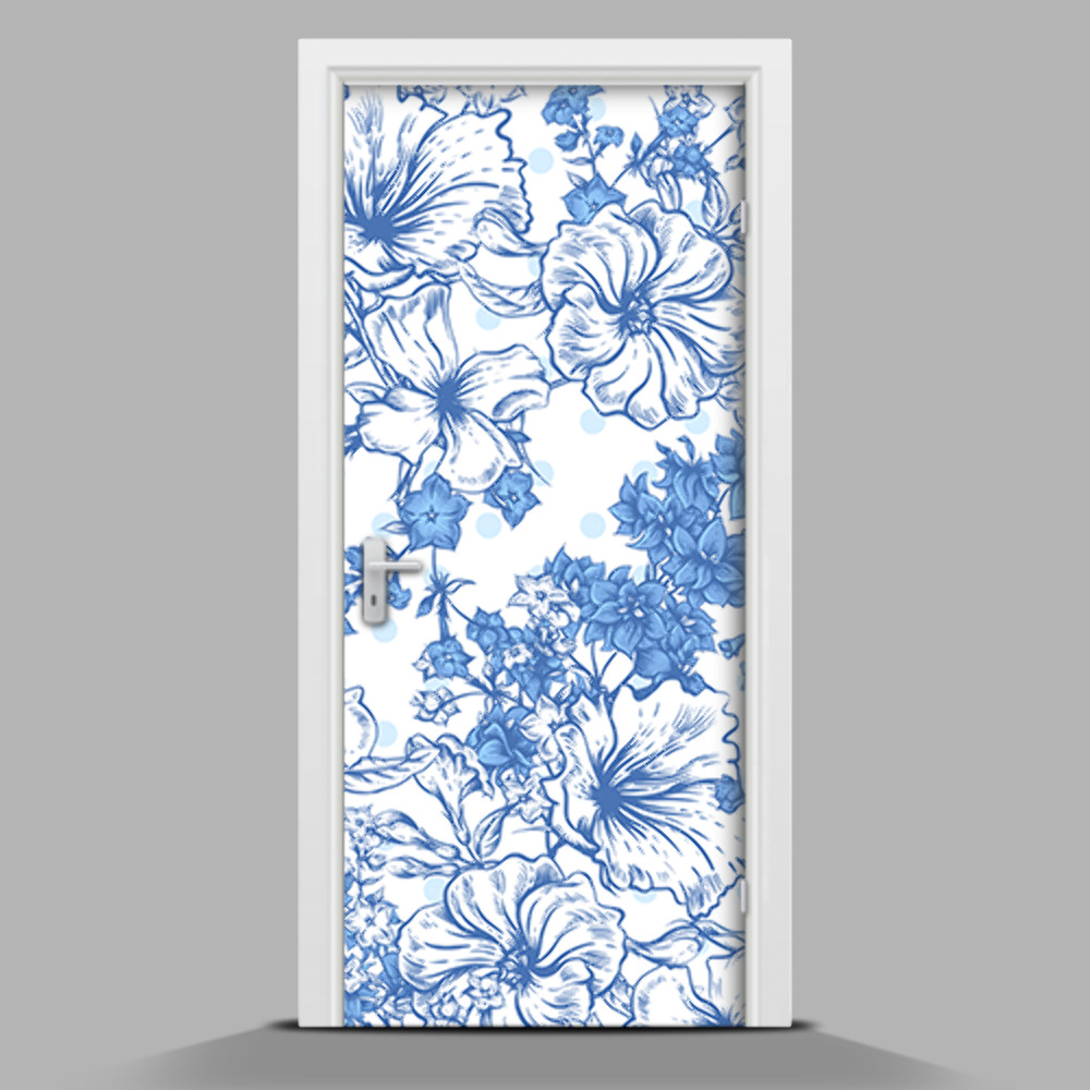 Nálepka fototapeta na dveře Malované květiny v modré barvě