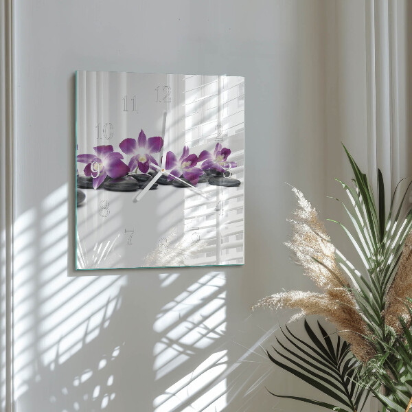 Skleněné hodiny Orchidej