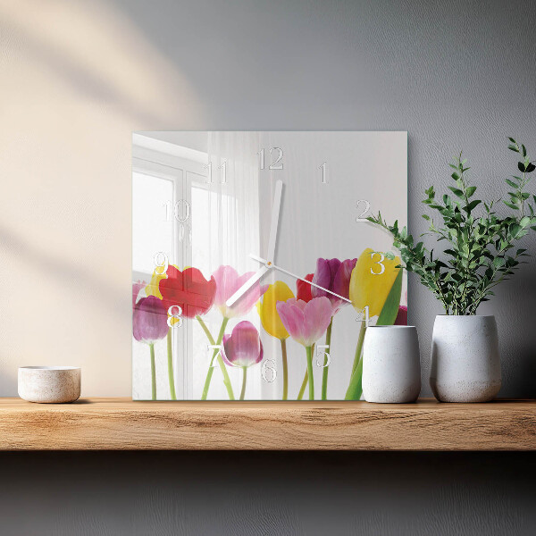 Skleněné hodiny Barevné tulipány