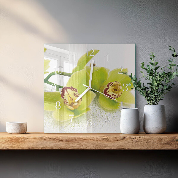 Skleněné hodiny Orchidej