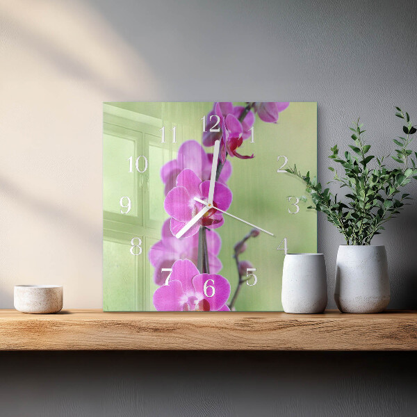 Skleněné hodiny Orchidej