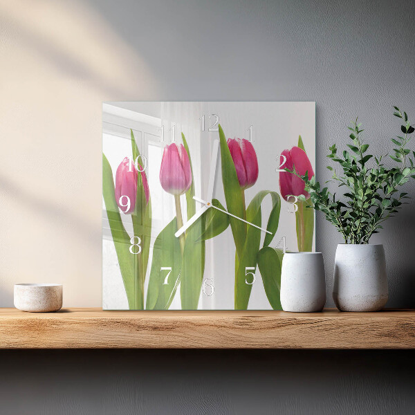 Skleněné hodiny Tulipány
