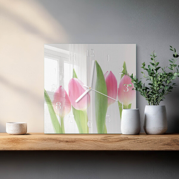 Skleněné hodiny Tulipány