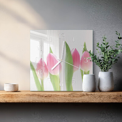 Skleněné hodiny Tulipány