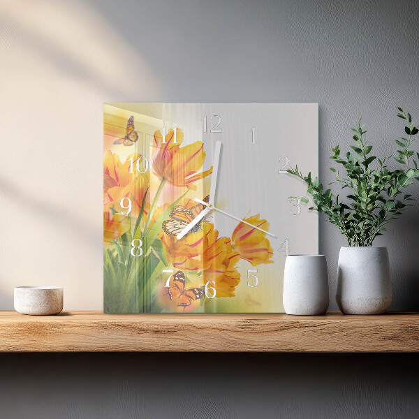 Skleněné hodiny Tulipány
