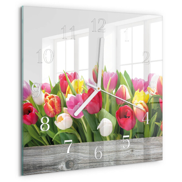 Skleněné hodiny Tulipány