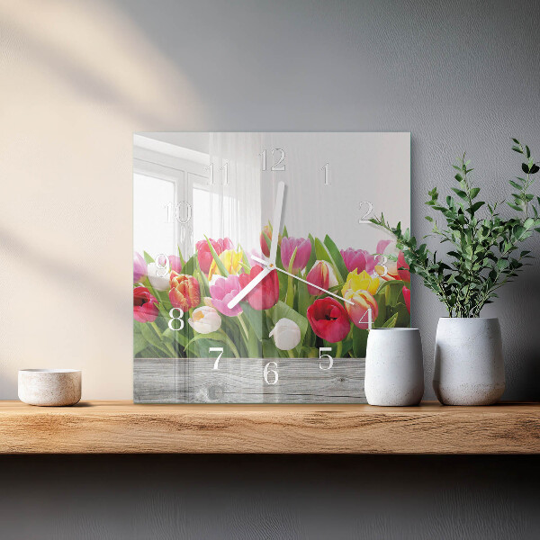 Skleněné hodiny Tulipány