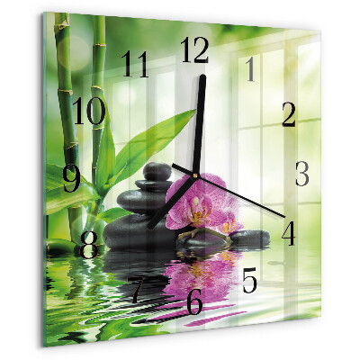 Skleněné hodiny na stěnu Lázeňská orchidej