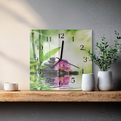 Skleněné hodiny na stěnu Lázeňská orchidej