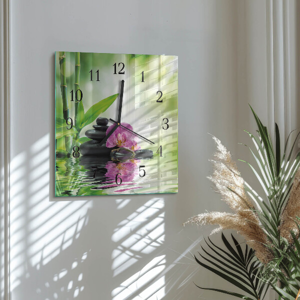 Skleněné hodiny na stěnu Lázeňská orchidej