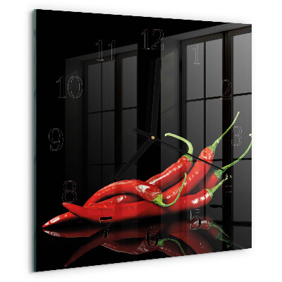 Skleněné hodiny na stěnu Chilli papričky
