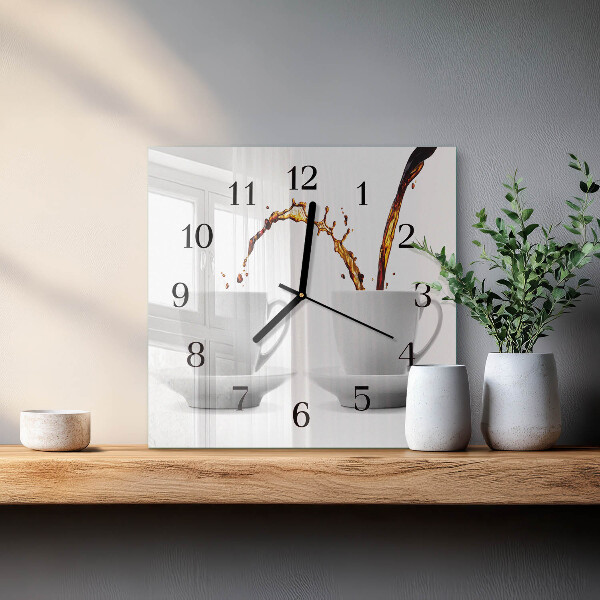 Skleněné hodiny na stěnu Šálky kávy