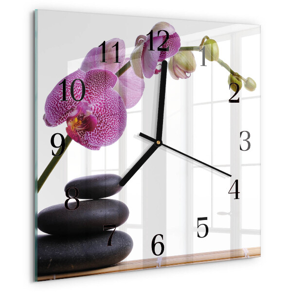 Skleněné hodiny na stěnu Orchidej