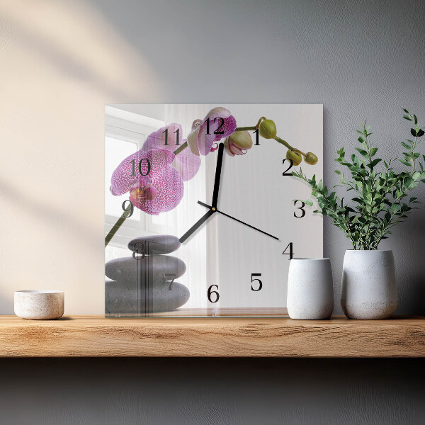 Skleněné hodiny na stěnu Orchidej