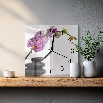 Skleněné hodiny na stěnu Orchidej
